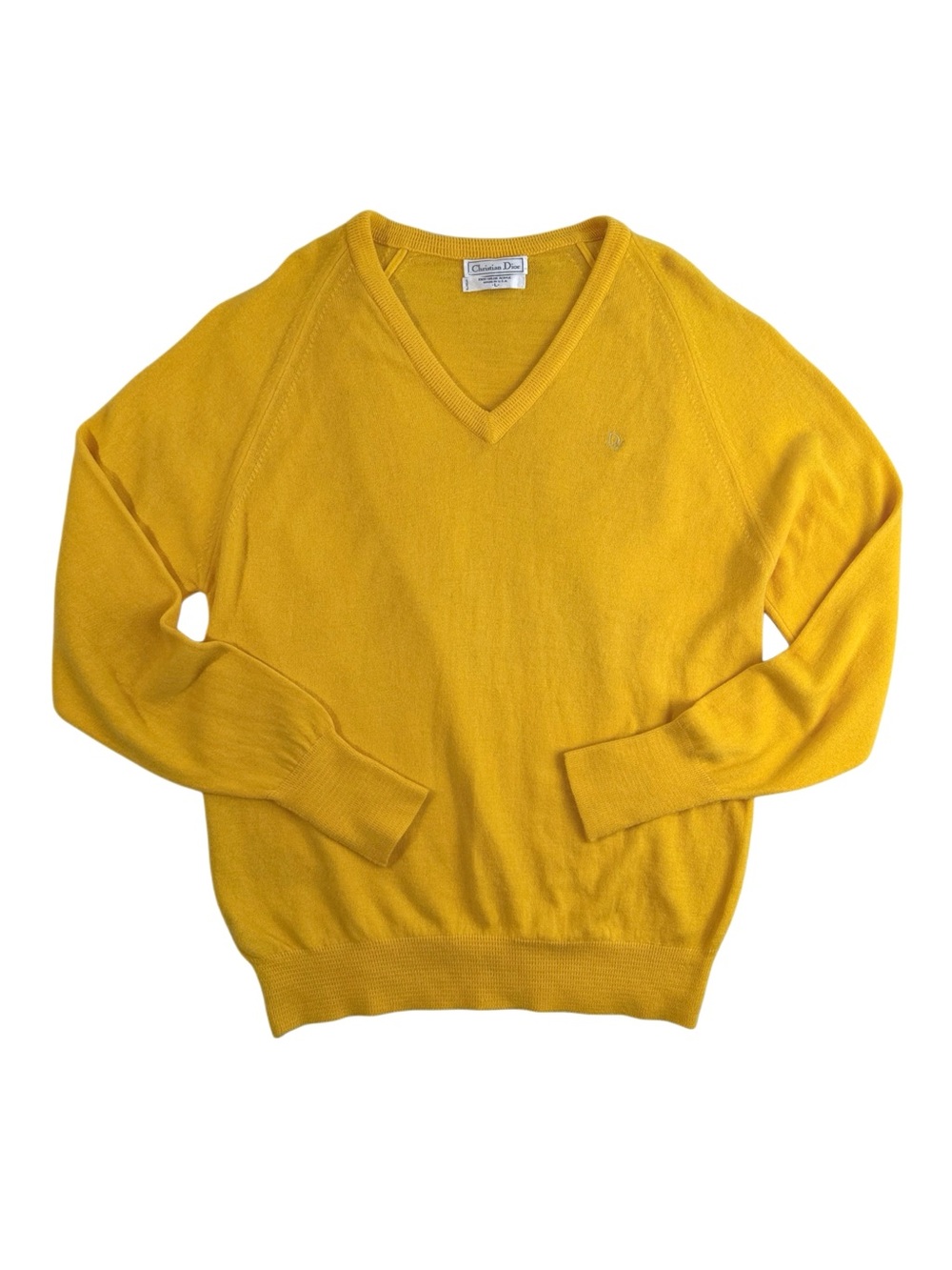 1980s Christian Dior Bright Yellow V-Neck Pullover Sweater Unisex